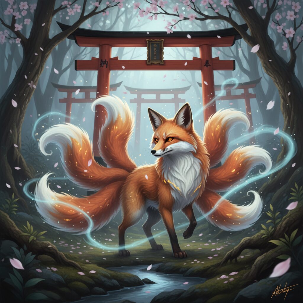 découvrez la créature mythique du kitsune, renard légendaire du folklore japonais, portant sagesse, mystère et pouvoirs surnaturels.