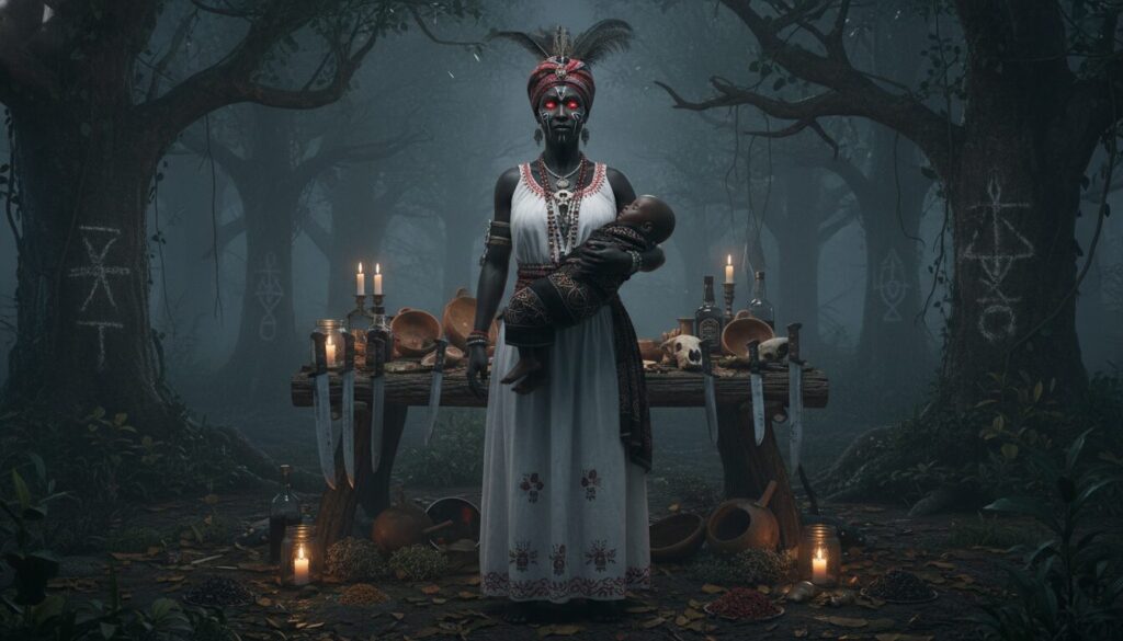 découvrez ezili dantor, la divinité sombre et puissante de la religion vaudou haïtienne, symbole de protection, de force et de maternité.