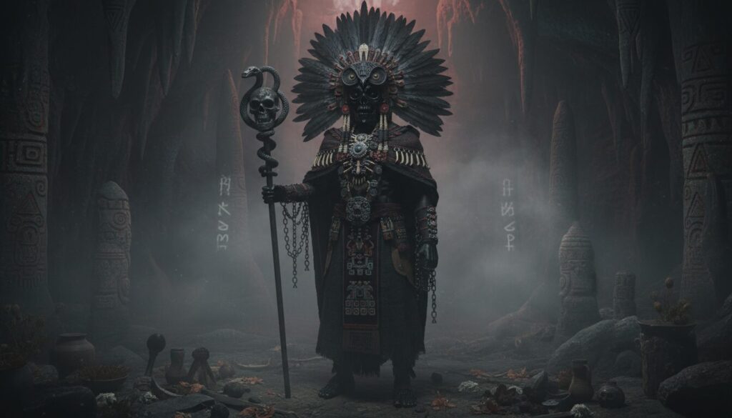 découvrez mictlantecuhtli, la divinité sombre de la mort dans la mythologie aztèque, seigneur du monde souterrain et gardien des âmes des défunts.
