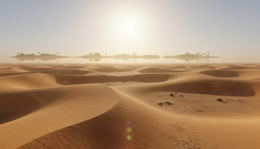 découvrez le phénomène mystérieux et fascinant des mirages dans le désert saharien, où la nature crée des illusions d'optique surprenantes au cœur du sable.