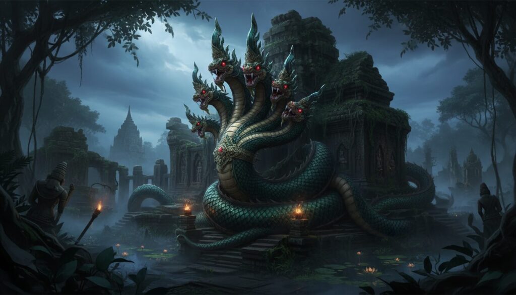 découvrez la légende fascinante du naga, la créature mythique emblématique du folklore sud-est asiatique, symbolisant protection et sagesse.
