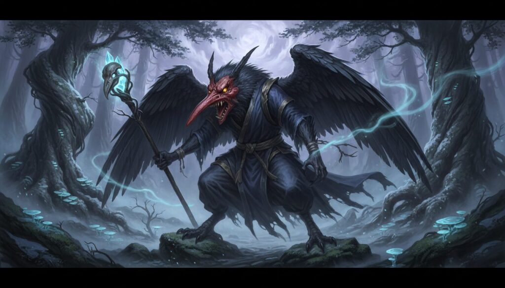 découvrez la créature mythique du tengu, une figure emblématique du folklore japonais, connue pour ses pouvoirs surnaturels et son rôle mystérieux dans les légendes traditionnelles.