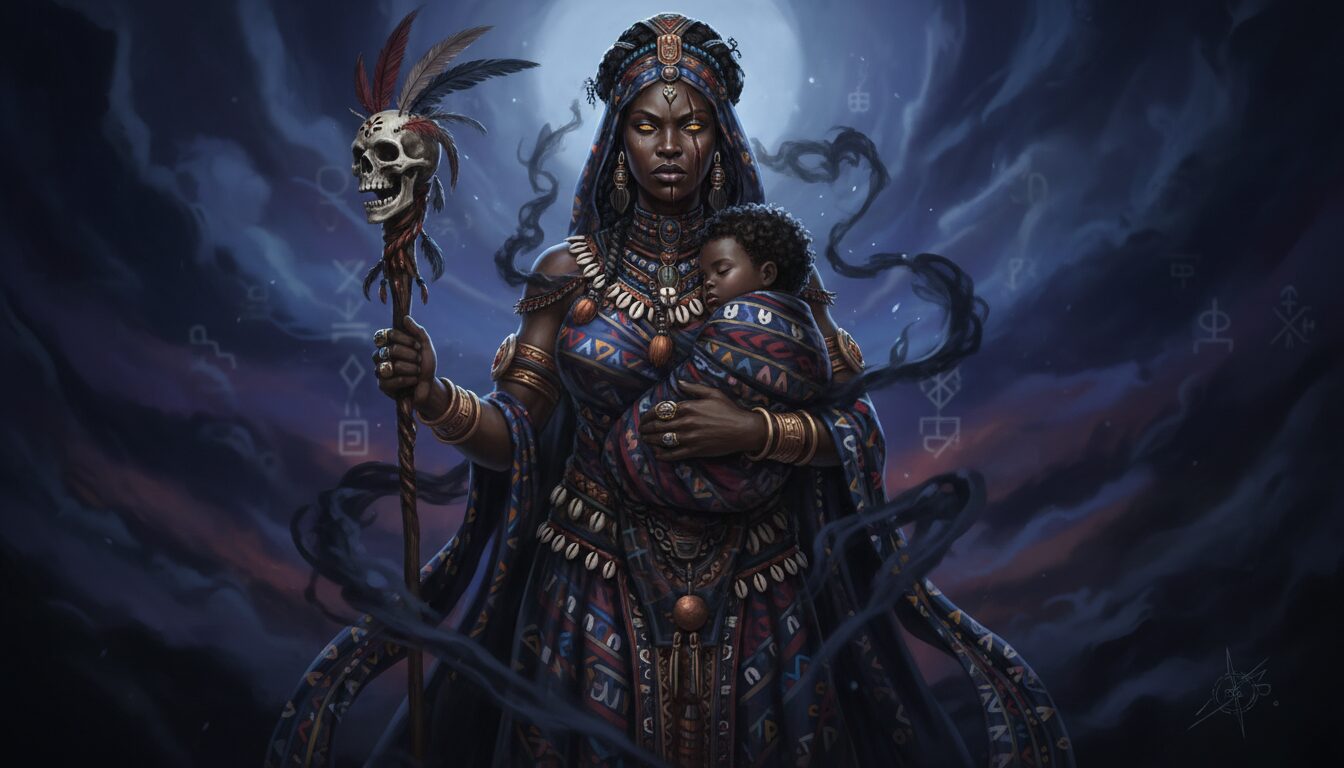 découvrez ezili dantor, la divinité sombre puissante et protectrice de la religion vaudou haïtienne, symbole de force, de maternité et de lutte.